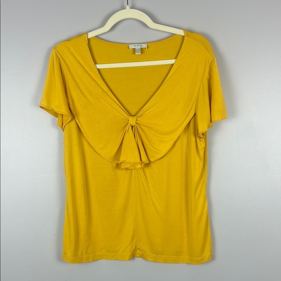 un1deux2trois3 100% Silk Yellow Sailor Collar Short Sleeve Tie Front Blouse - Picture 2 of 9